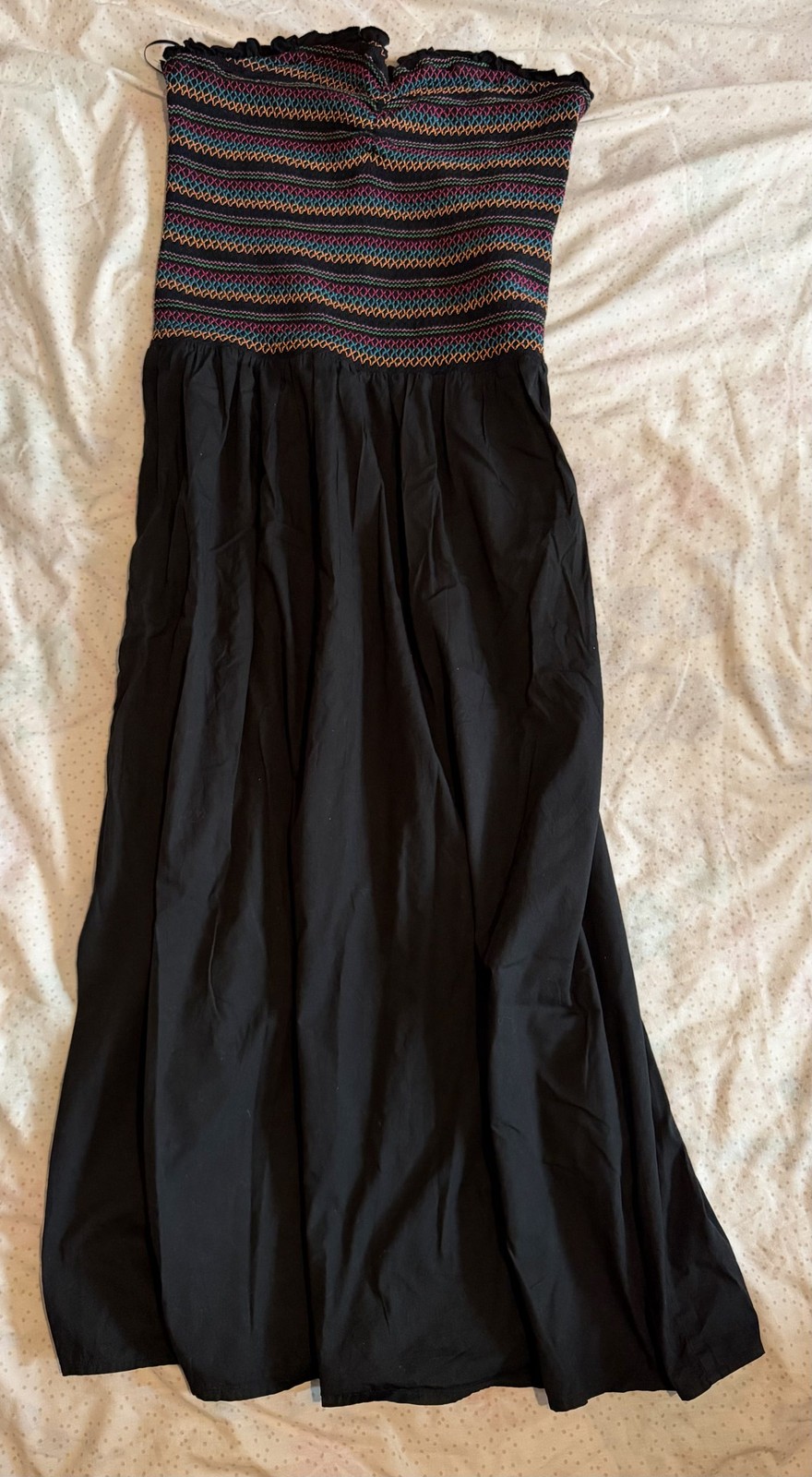 Next Black & Multi Strapless Dress UK 18 Elasticated Top
