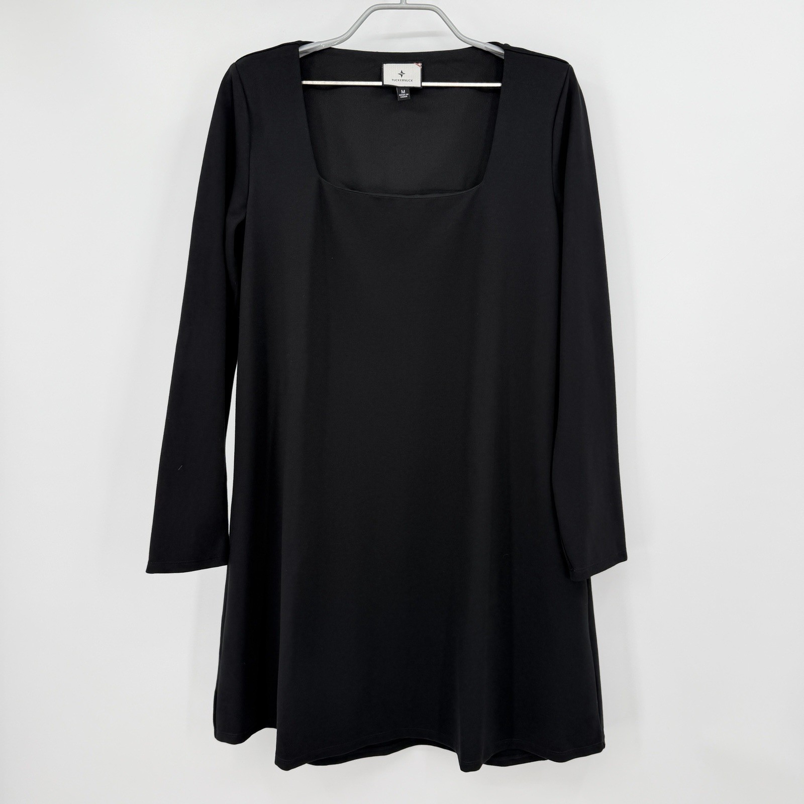 Tuckernuck Black Long Sleeve Middleton Dress sz M Mini Shift A-Line Square Neck