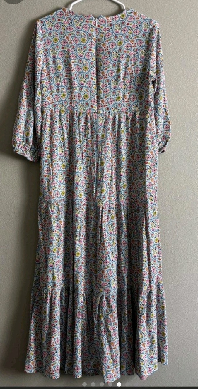 Boden Maxi Tiered V-Neck 3/4 Sleeve Dress Multicolor Boho Chic Sz 6P