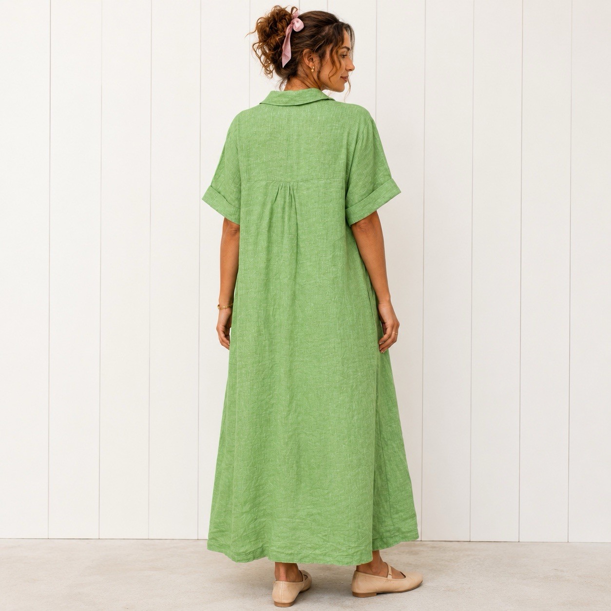 Talbots Linen Bouquet Green Button Down Shirt Dress Quiet Luxury Minimalist