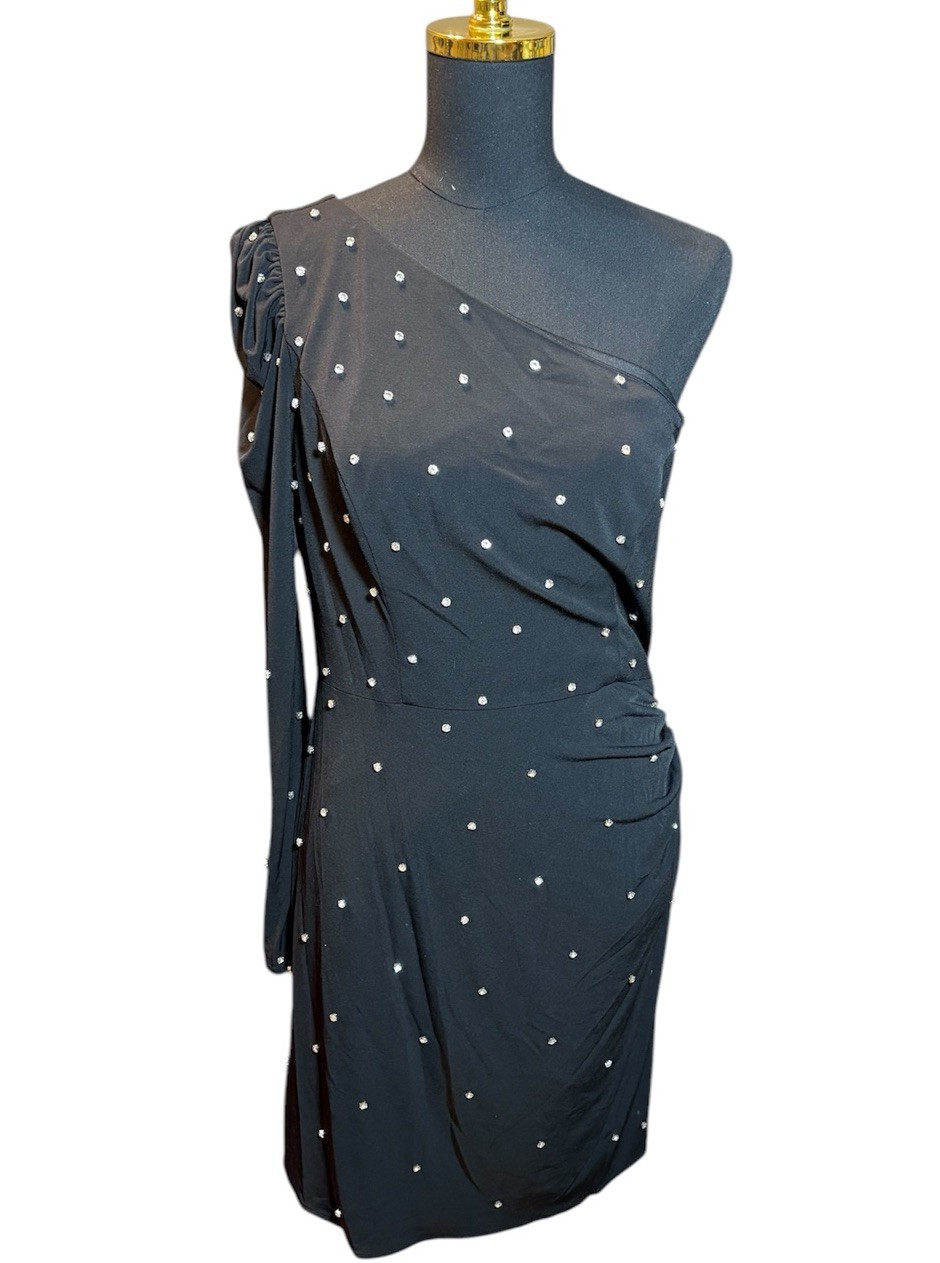 Mac Duggal 55667 Rhinestone Encrusted One Shoulder Long Sleeve Mini Dress Size 8