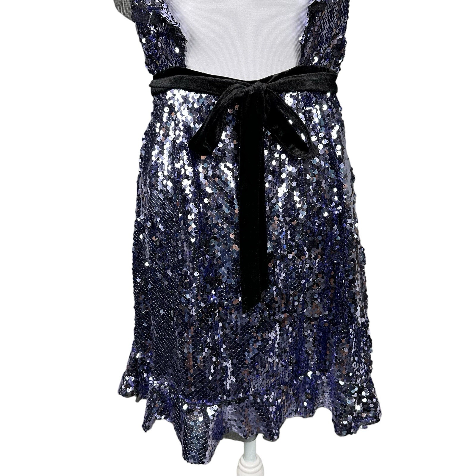 NWT $168 Free People 4 Siren Sequin Open Back Tie Waist Ruffles Dress Party