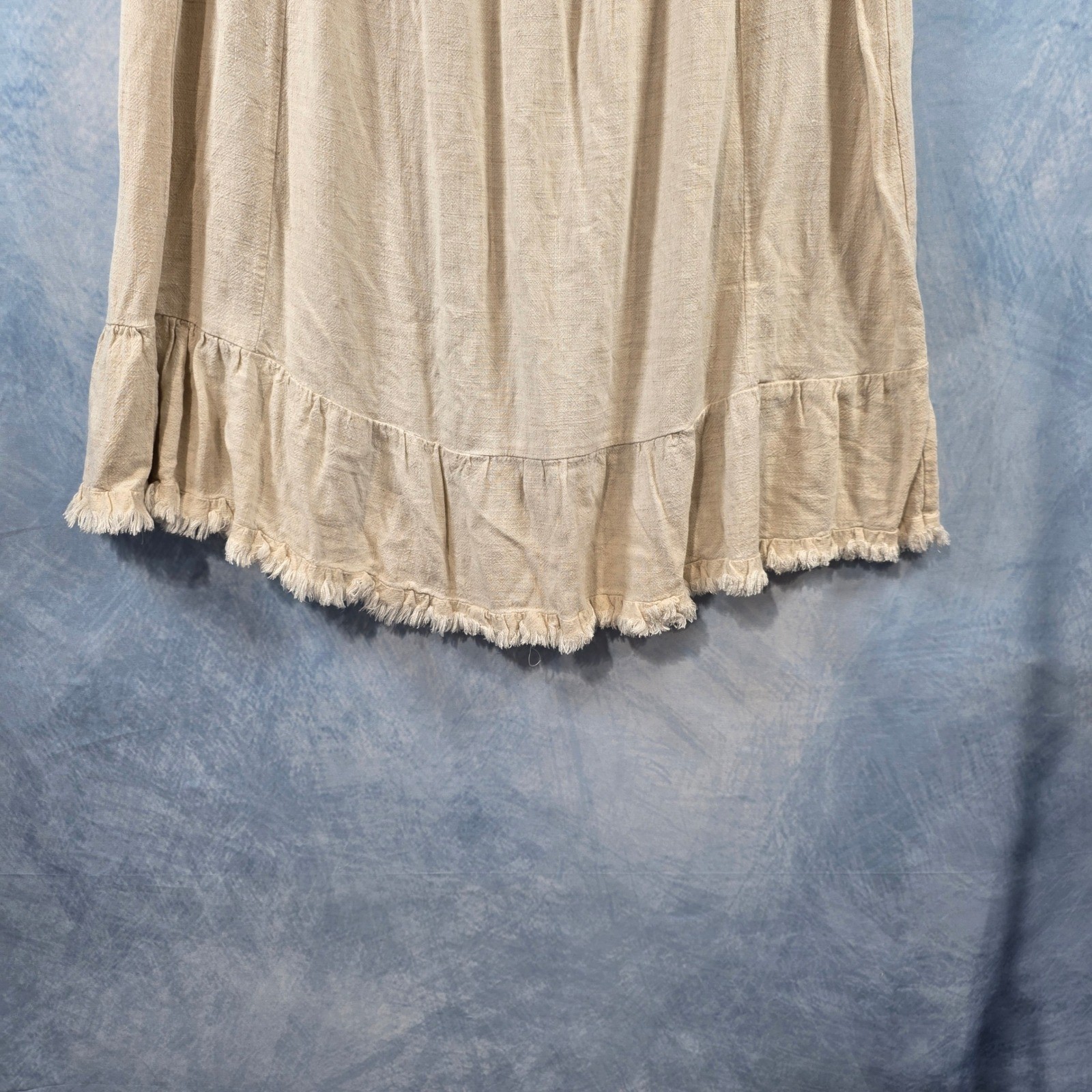 Luminary Fine Collection Womens Linen Blend Fringe Babydoll Dress Beige Small