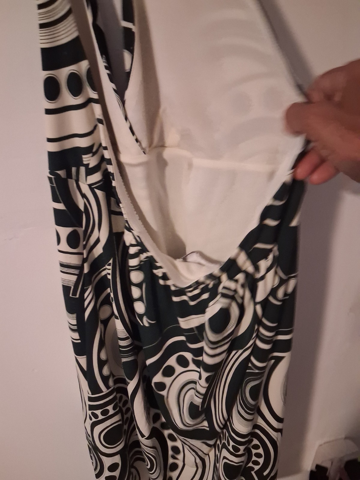 MRetraggy London Black White Abstract V-Neck Strappy Maxi Dress Lined Stretch 14
