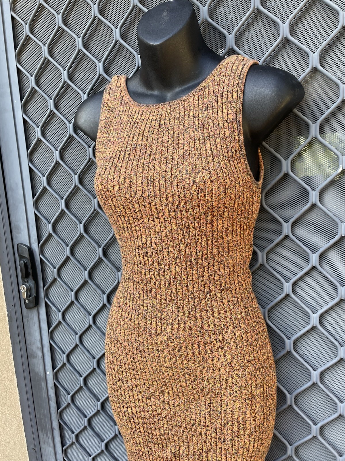 Ghanda Bodycon Knit Midi Dress Size Small with cut out back Boho Hippie