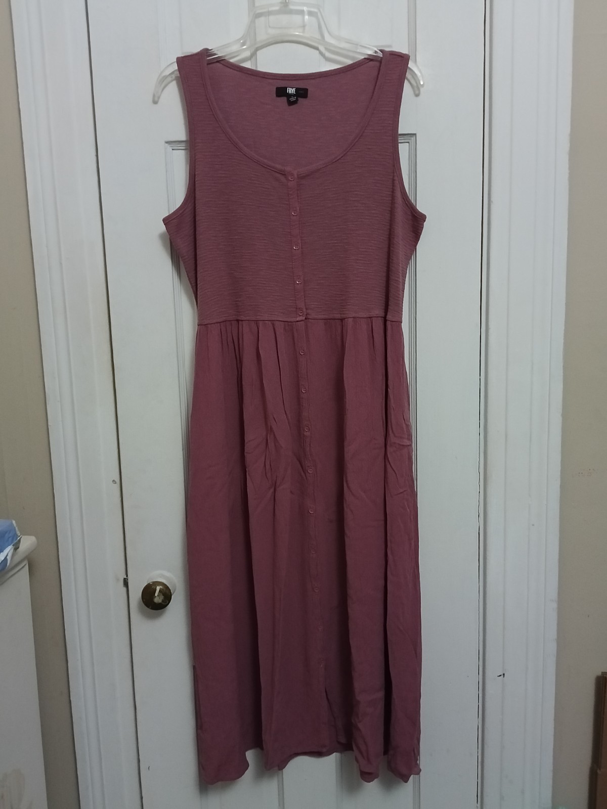 Frye Women’s Button Front Midi Dress Size L Burgundy Modest Sleeveless E2
