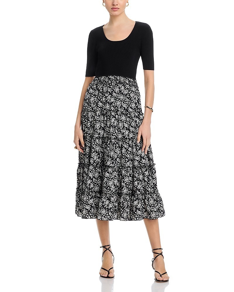 T Tahari Elbow Sleeve Scoop Neck Ribbed Dress Women’s M Black/White Pullover