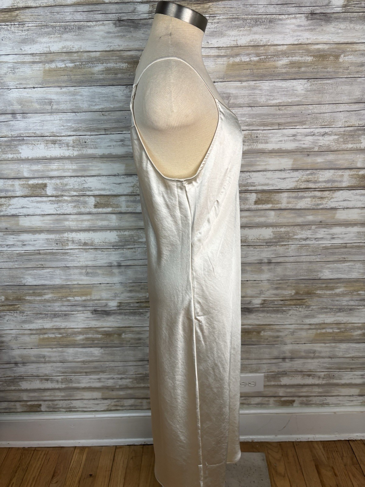 Express Satin Slip Dress Eggshell Cream Size L Spaghetti Strap Midi Silky