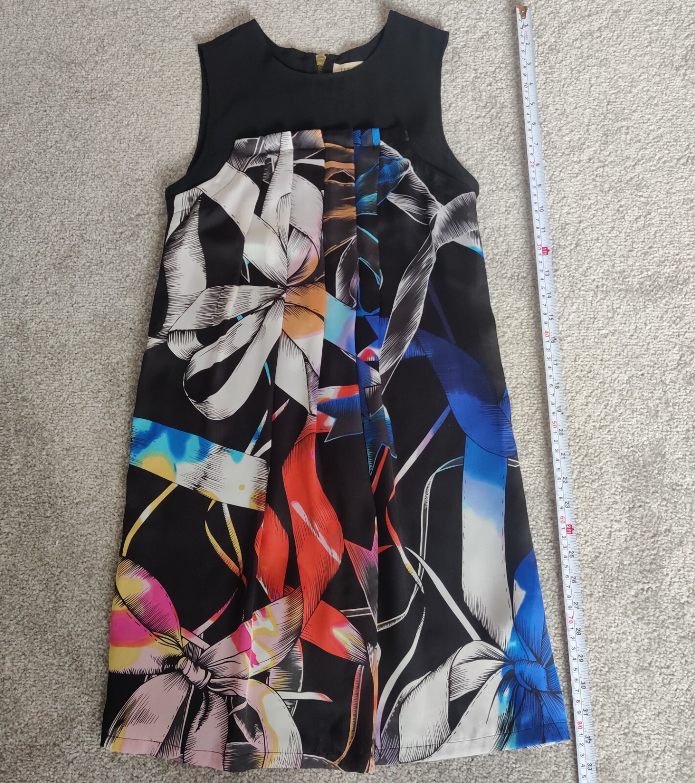 TED BAKER Chiffon Cocktail Dress UK 6 Black Floral Knee Length RN95229 CA25459