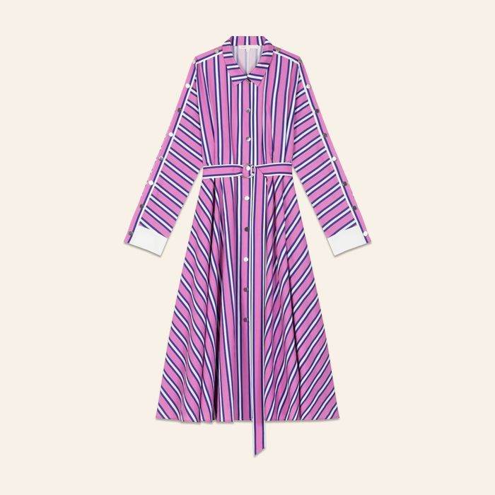 MAJE Pink Purple White Stripe Cocktail Midi Button-Down Shirt-Dress 3 = M 8/10