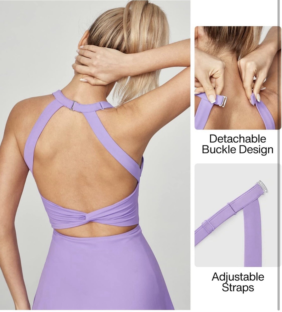 Heathyoga Women’s Large Tennis Dress Built in Shorts Bra Cut Out Lavender