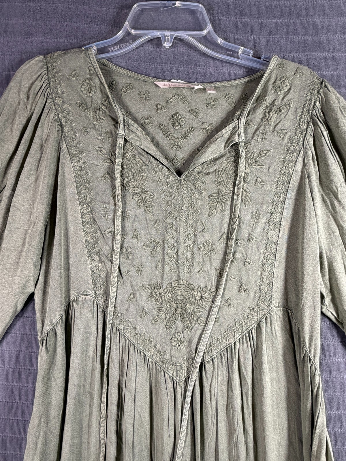 Soft Surroundings Willow Dress Going Green M Embroidered Boho NWT Retail $140