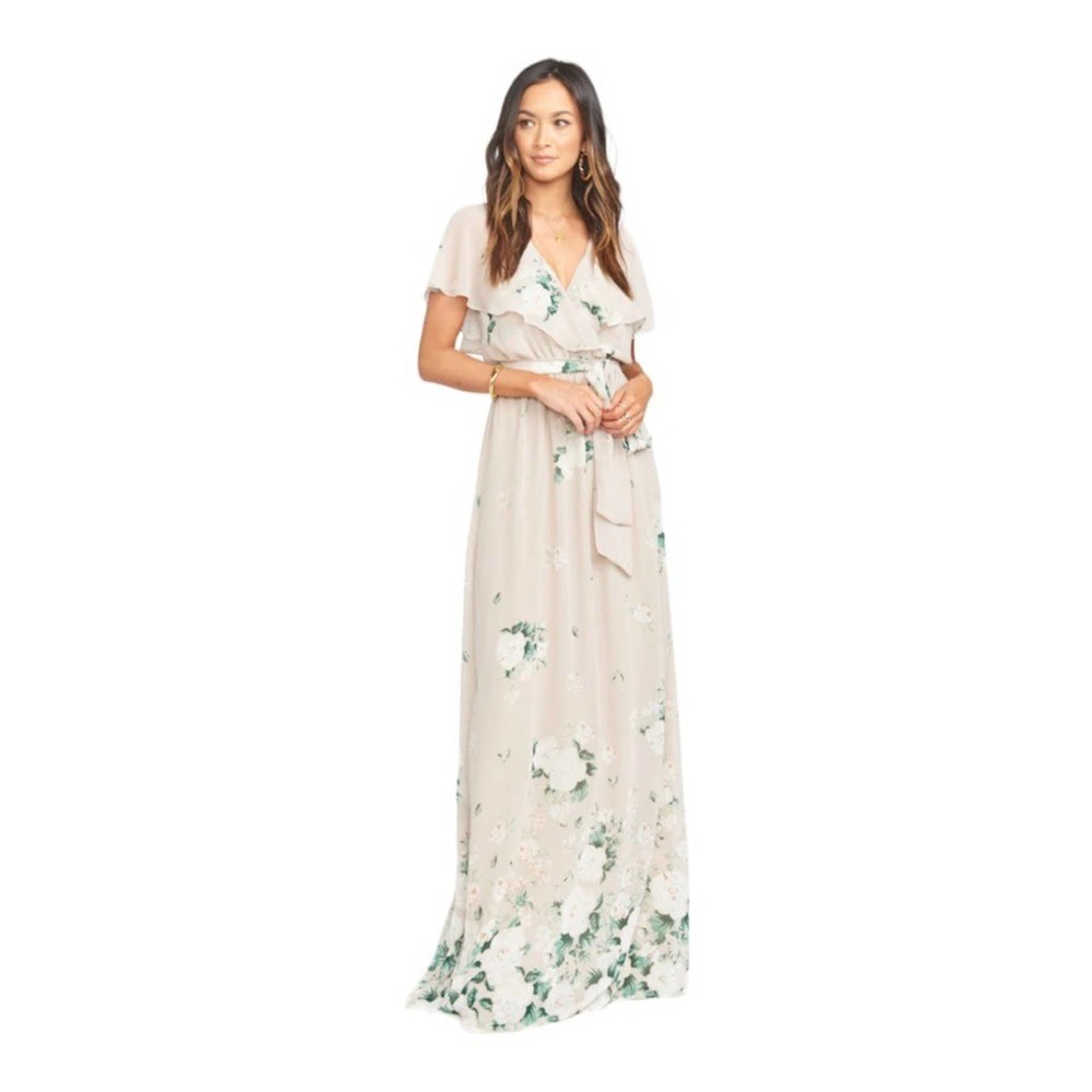 Show me your Mumu Maxi Dress Empire Waist V-neck Short Sleeve Floral Cream M