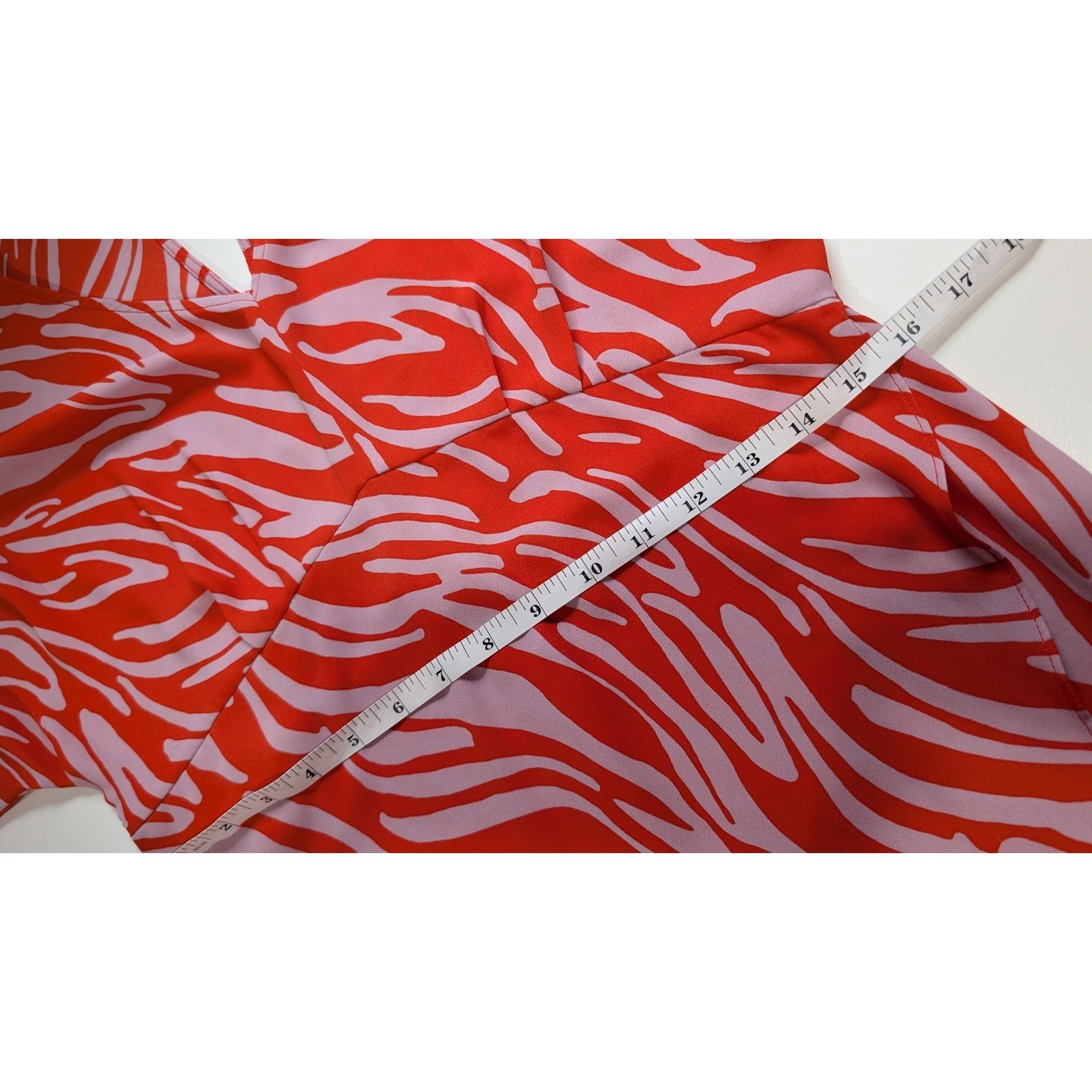 Cabi Zebra Print Midi Dress Red Lavender Faux Wrap Tulip Hem 5795 Womens Small