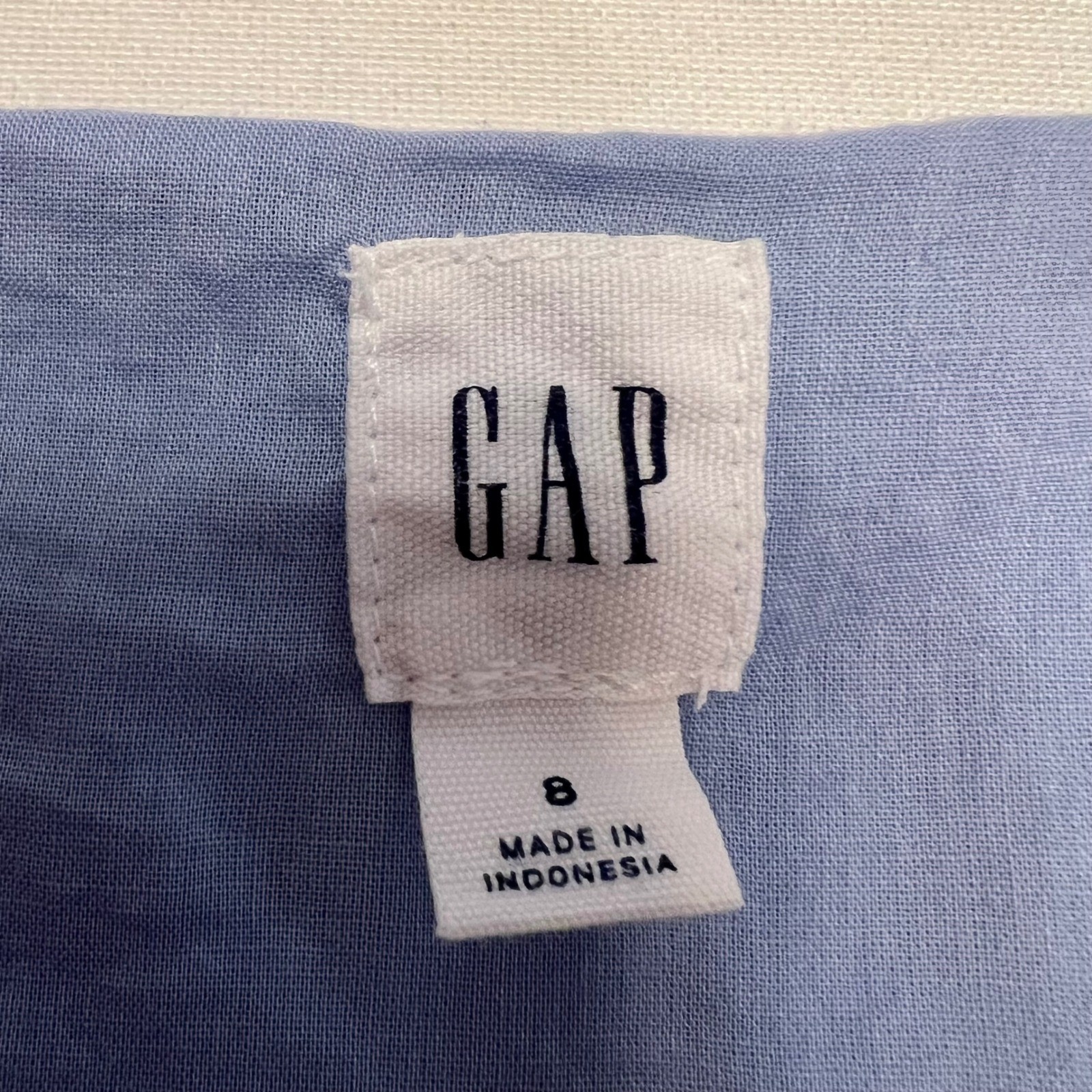 Gap Blue Linen Blend Button Front Puff Sleeve Tie Cuff Fit Flare Dress Size 8