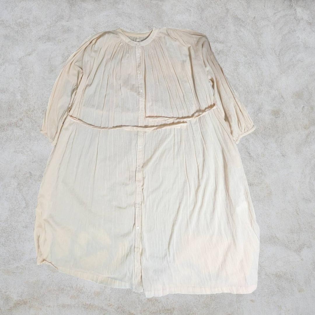 relume Journal Standard Long Dress Beige Belted No Collar Gather Cotton Size 38