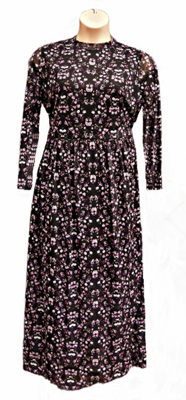 HIGH NECK BLACK FLORAL STRETCH MESH DRESS, SIMPLY BE, SIZE UK 20, LD488