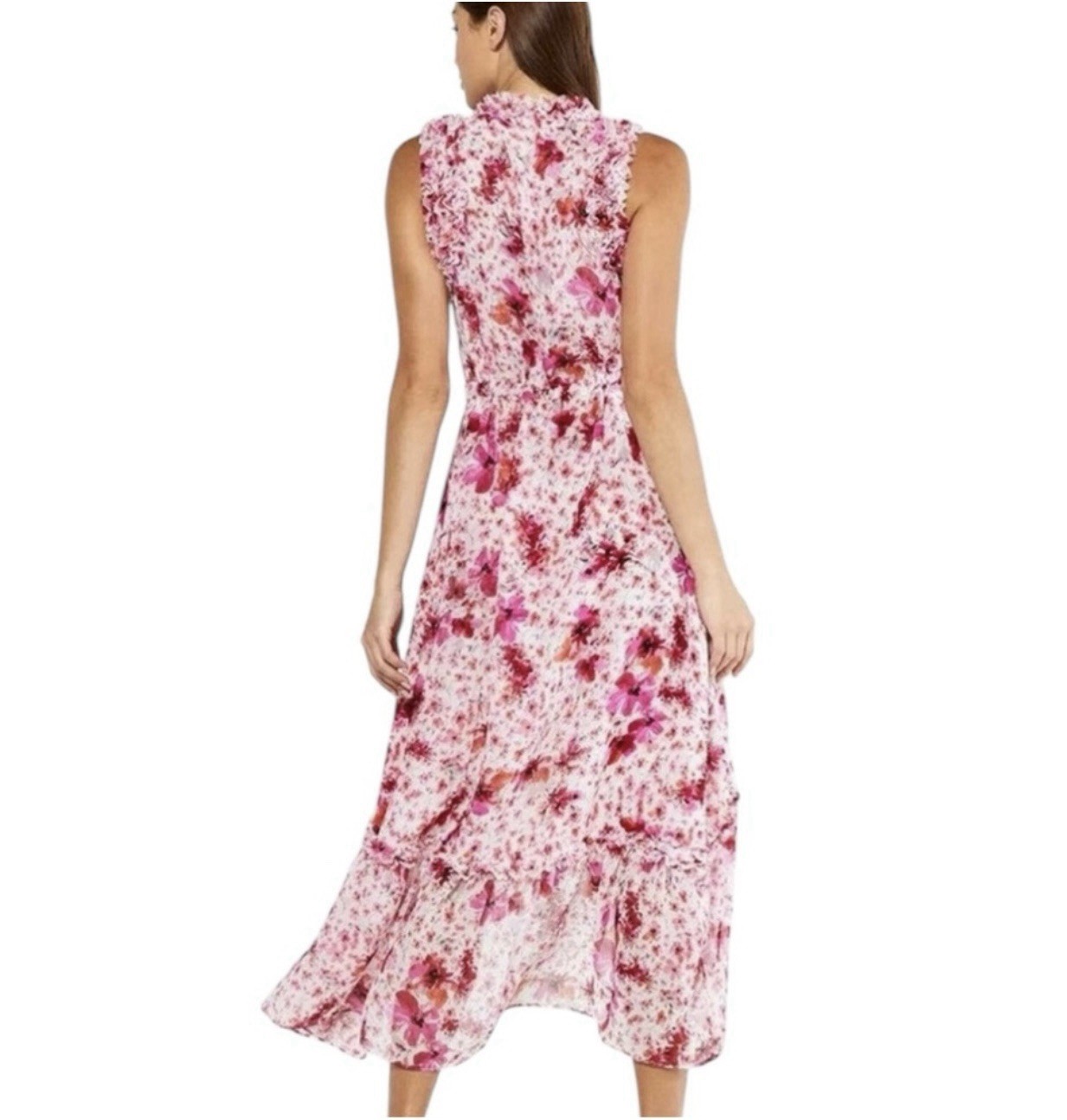 MISA Los Angeles Aurelie Floral Ruffled Maxi Dress Small Hi Lo Luxury Party $450
