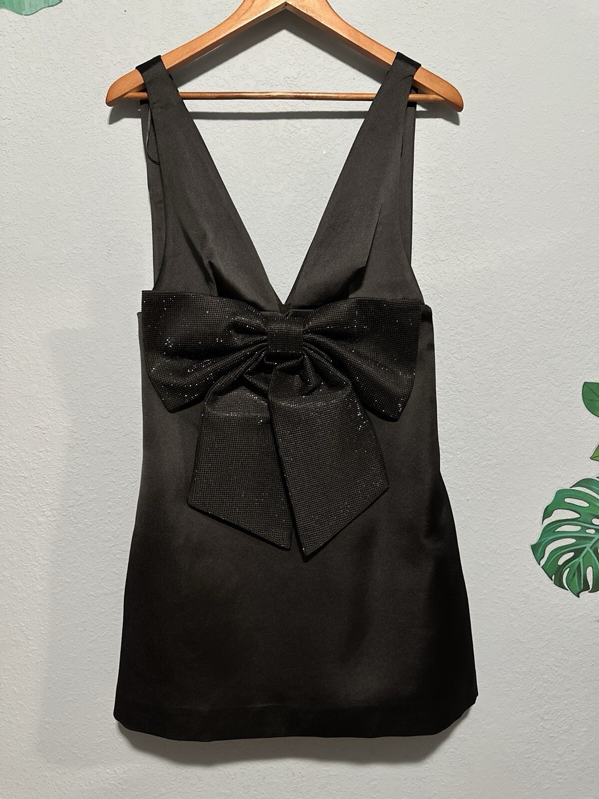 ZARA WOMEN MINI BLACK SATIN EFFECT RHINESTONES BOW DRESS REF4772/228 NWT FW24_S