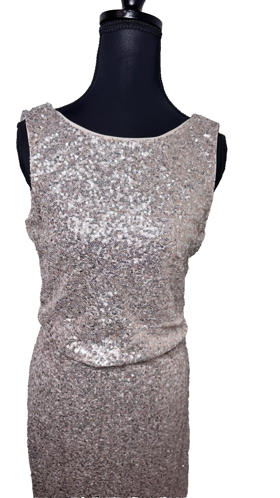 Crystal Doll Jr Size 7 Rose Gold Silver Sequin Maxi Gown Open Back Party Dress