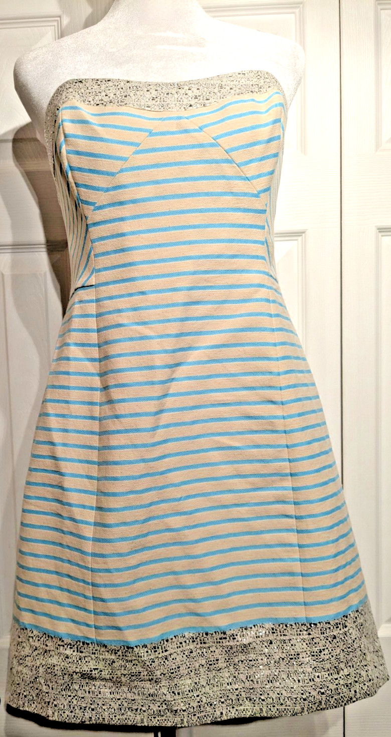 NEW Lilly Pulitzer Sz 10 Remi Dress Blue Horizon Bayview Stripe Metallic W/Strap