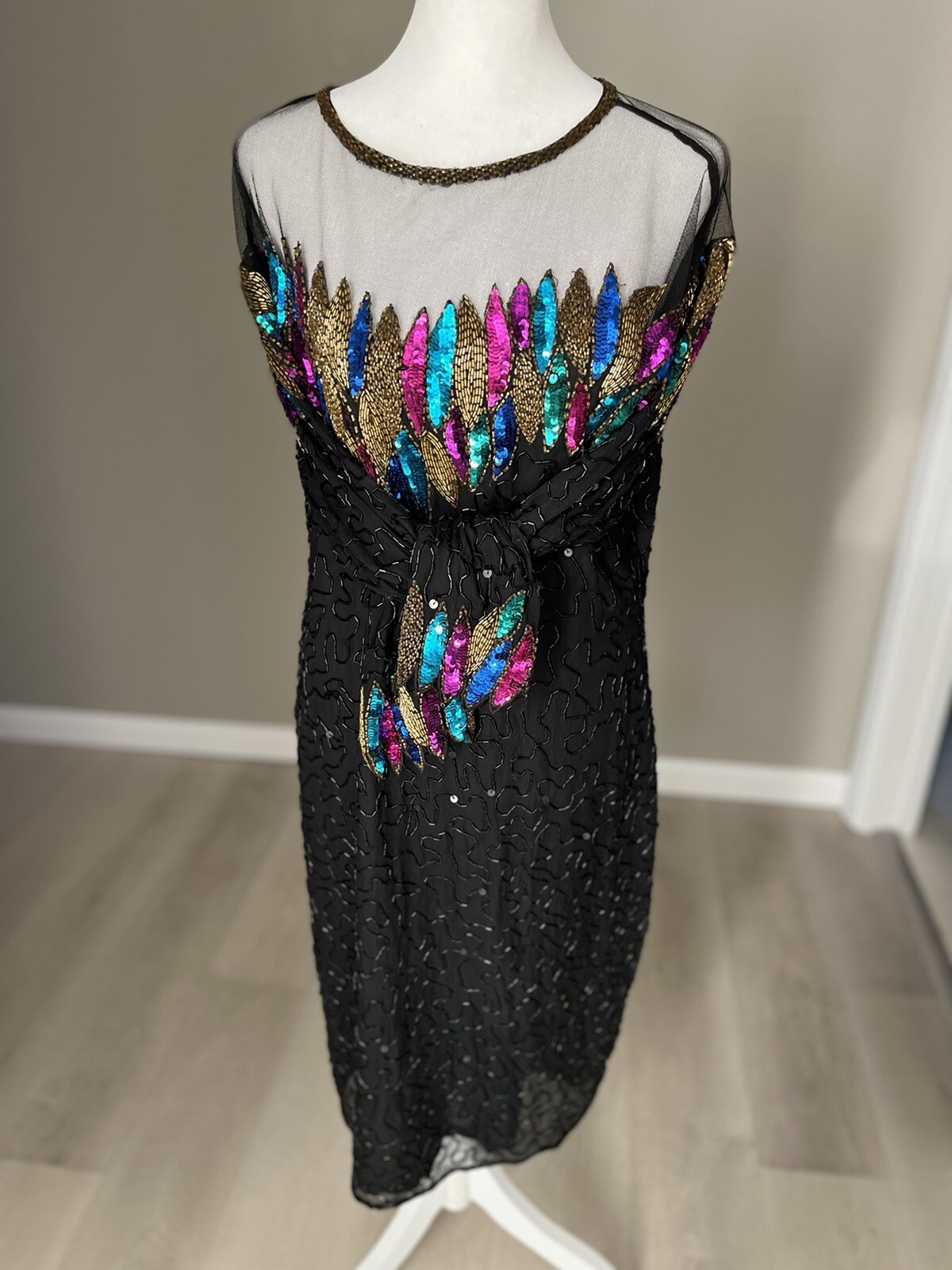 Creative Creations 100% Silk Sequined Long Sleeve Dress See Description
