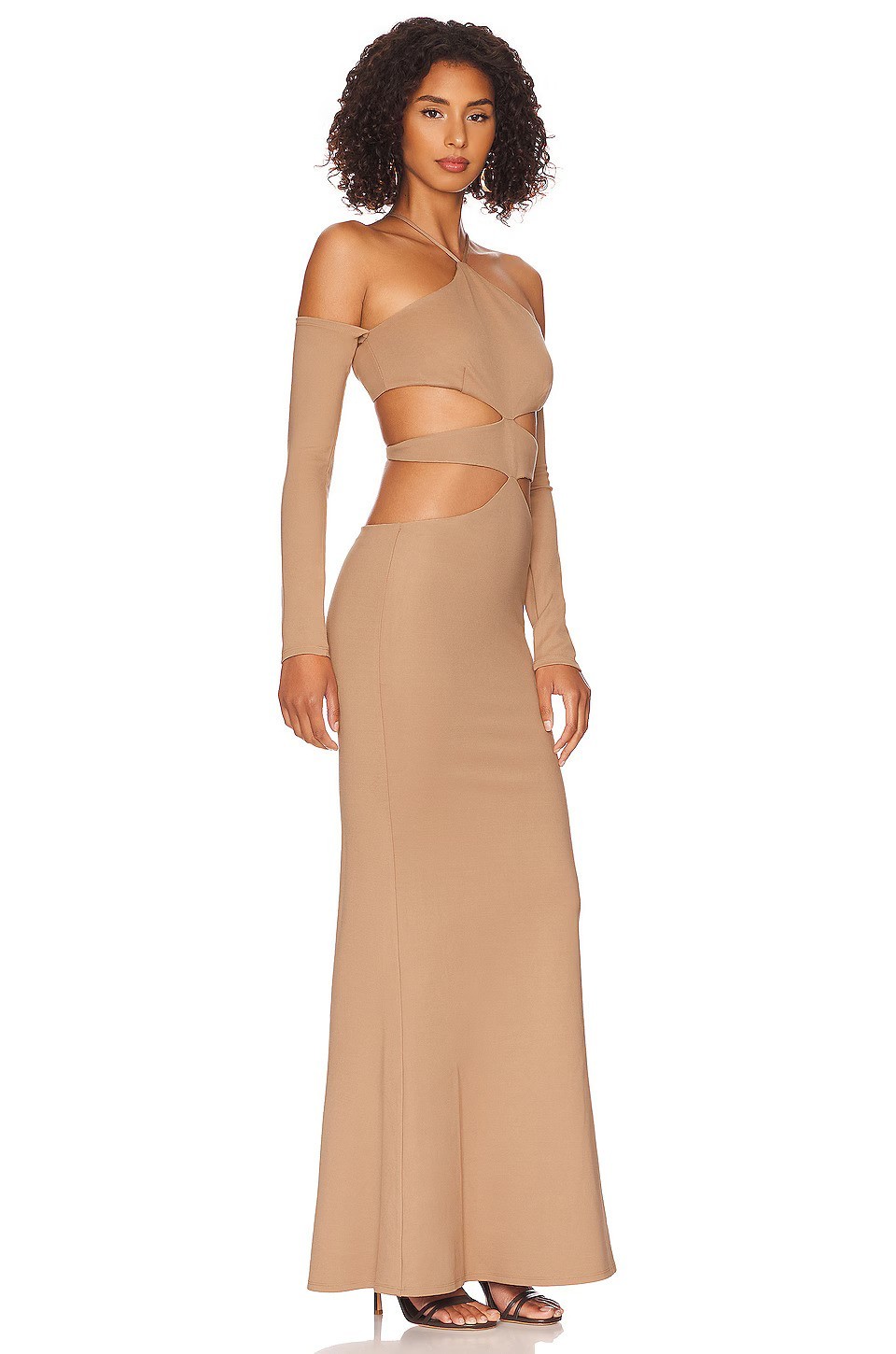 NEW NWT $268 NBD “Marcelina” tie back cut out maxi dress in nude sz M