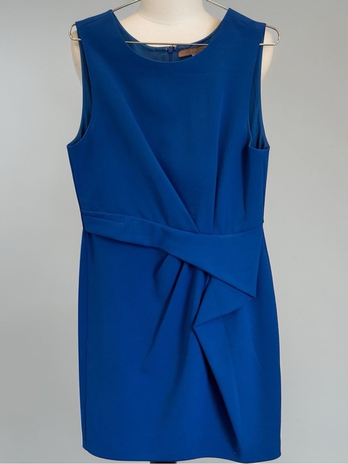 Halston Heritage modern, elegant Sapphire Blue Draped Sheath Dress Size 12