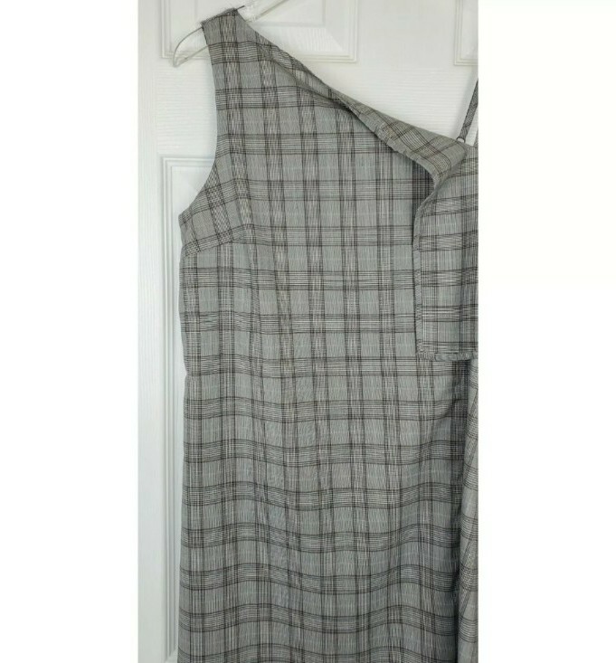 Sugarlips one shoulder side ruffle plaid gingham grey shift dress