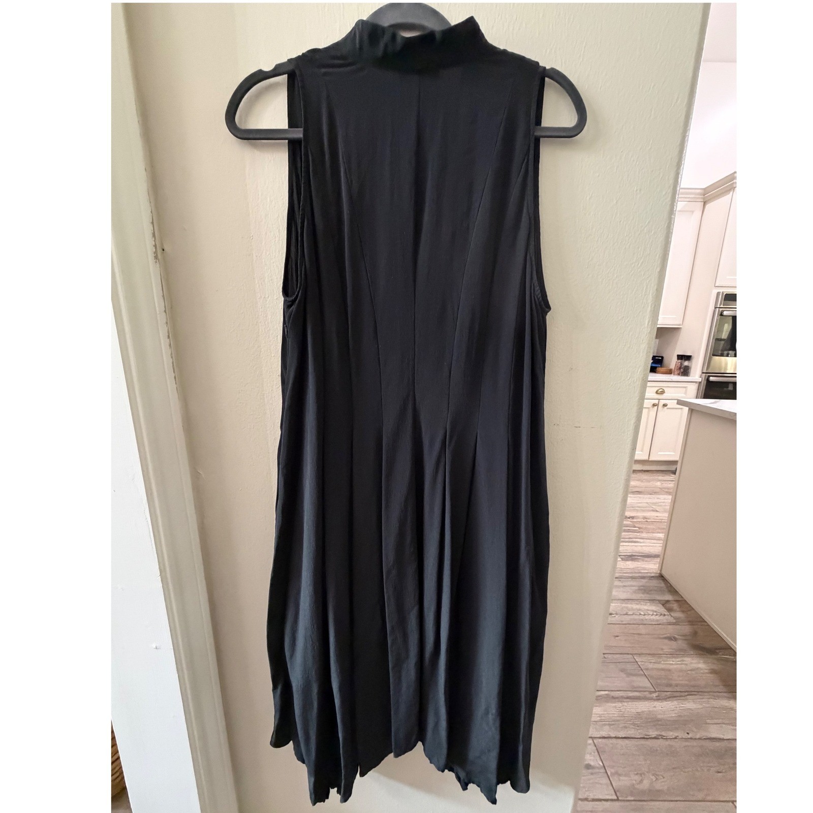 Eileen Fisher Black Silk V-Neck Lantern Dress Minimalist Quiet Luxury Large