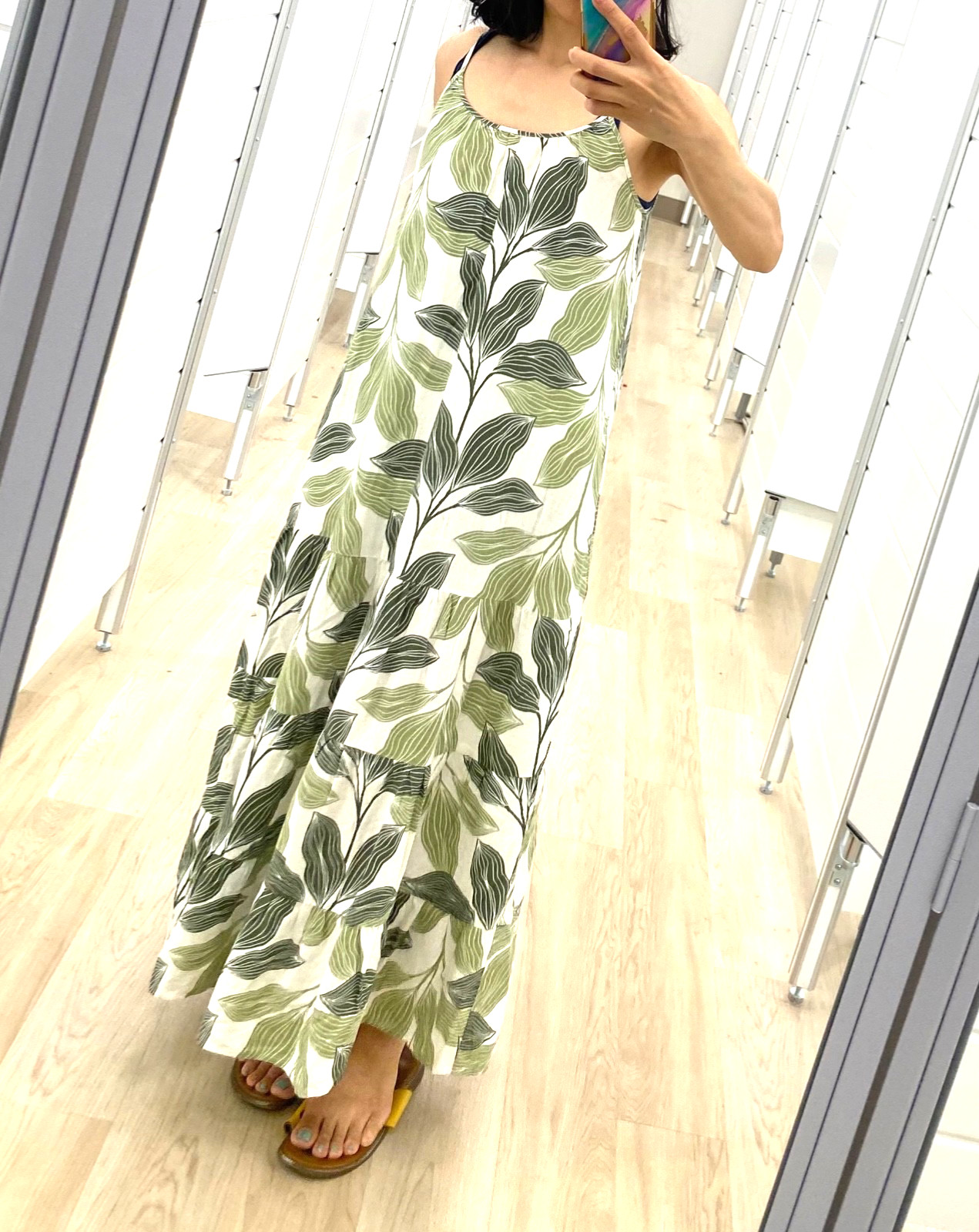Tahari Leaf Print Linen blend Maxi Dress Size S summer dress