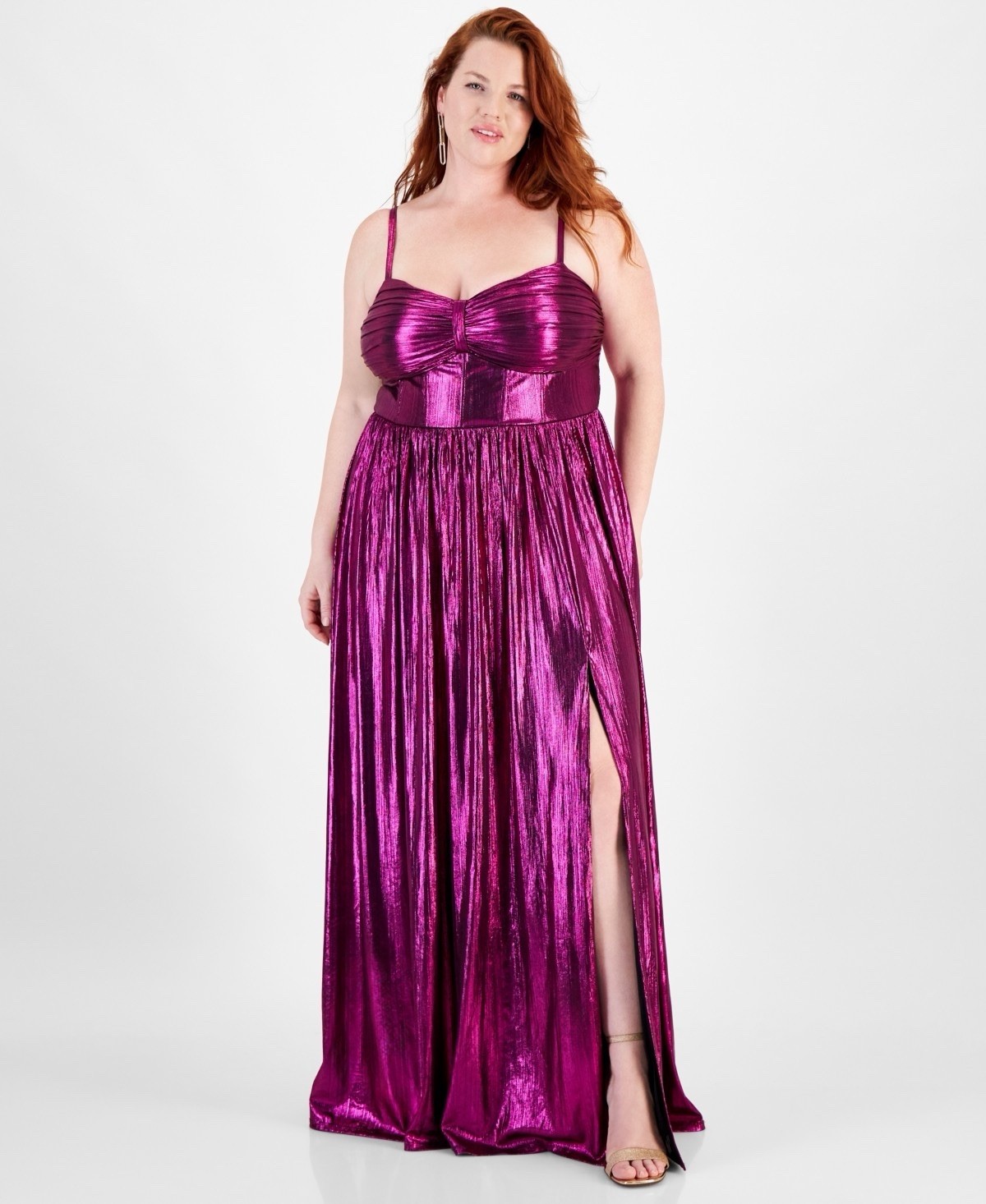 $119 City Studio Womens Purple Sweetheart-Neck Foil-Knit Gown Plus Size 18W