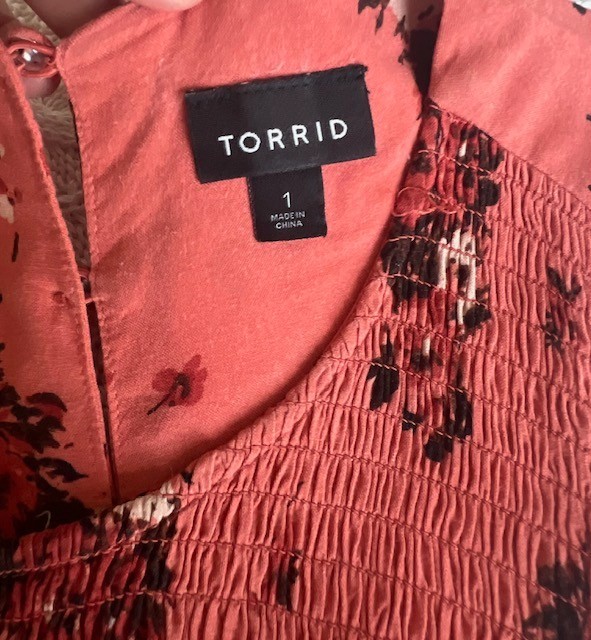 TORRID Rust Floral Print Smocked Challis Midi Summer Dress Size 1 S/M NEW