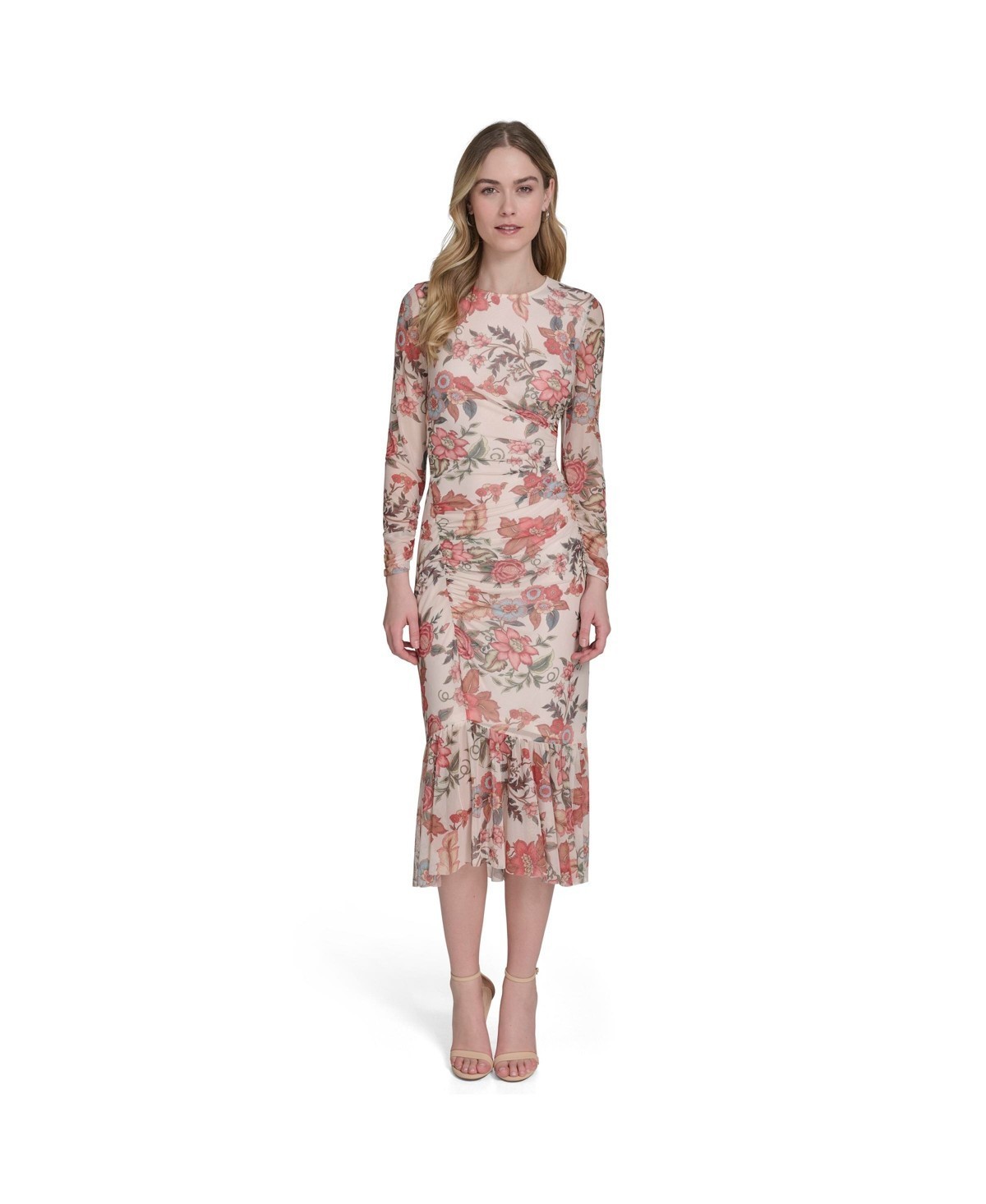 Vince Camuto Printed Mesh Bodycon Midi Dress Women’s 6 Ivory Multicolor
