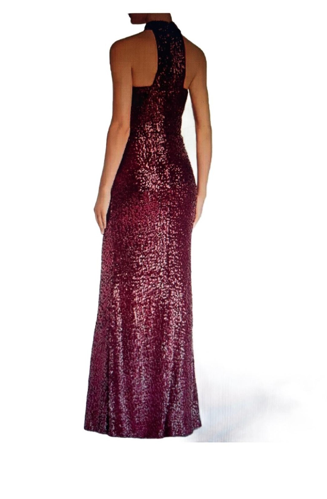 Aqua Women’s Sequined Dress NWOT Sz 2 XS Maxi Halter Neck Gown Burgundy Wine