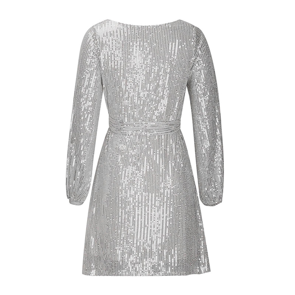 Women Sexy Sequin Shiny Long Sleeve Bodycon Mini Dress Ladies Evening Party Gown