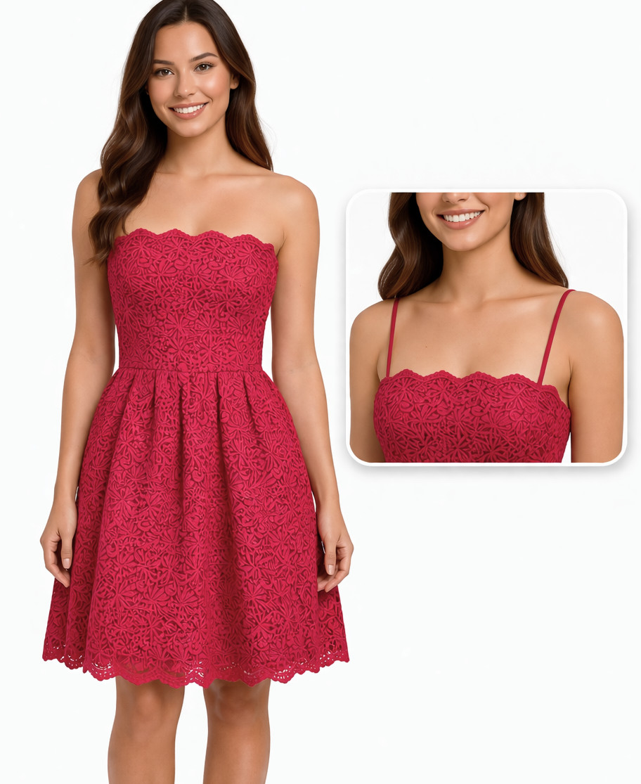 Jill Jill Stuart Chic Raspberry Crochet Strapless Cocktail Party Sz 2 Dress $478