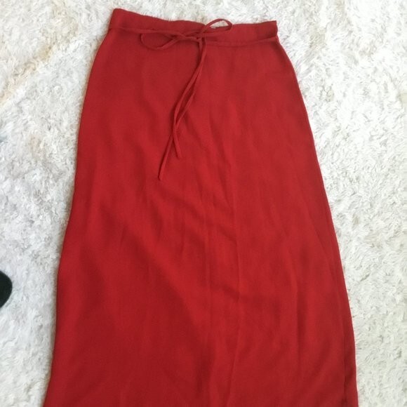 UNBRANDED Solid Long Maxi Skirt A- Line High Waisted Tie Casual Bright Red S