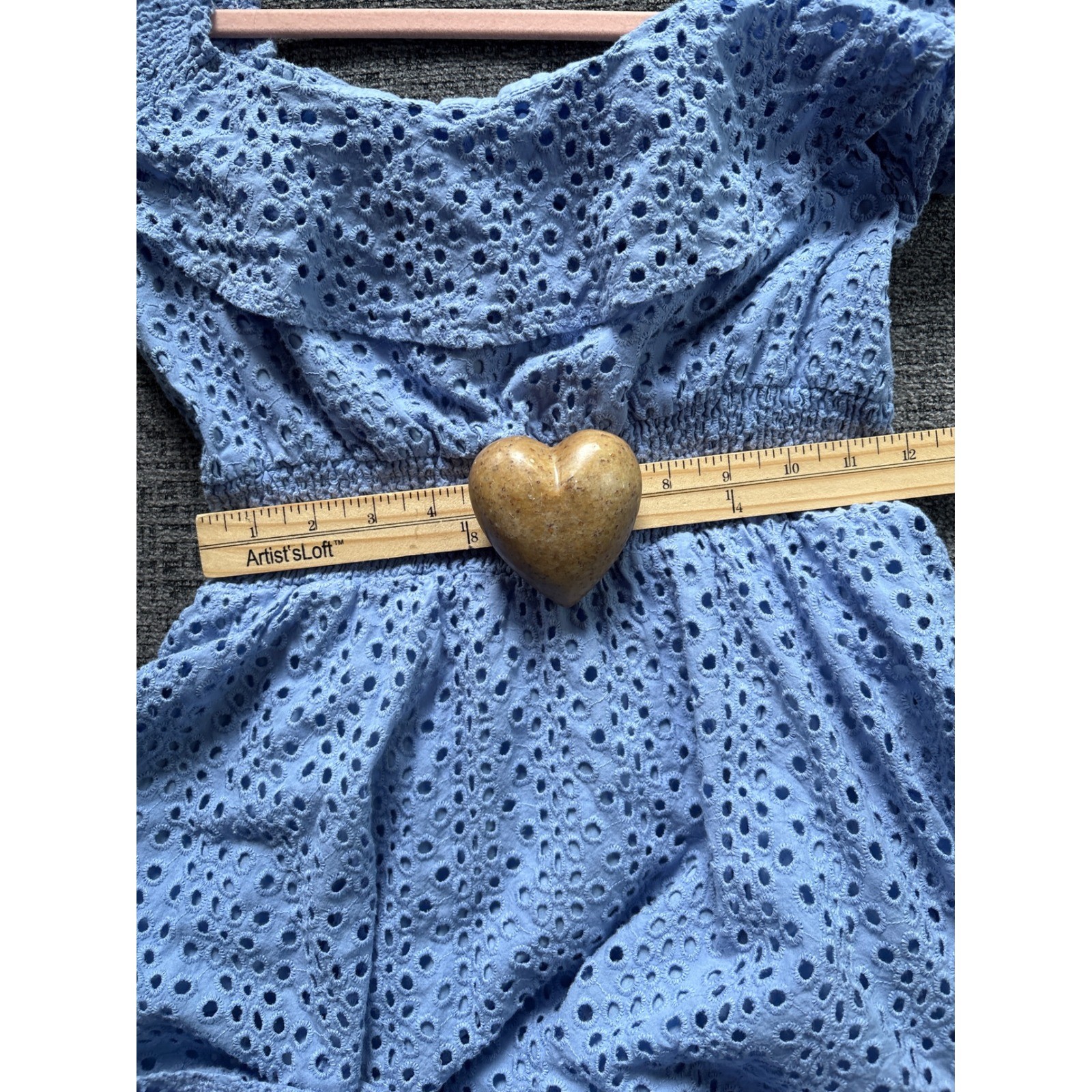 Kendall & Kylie Blue Eyelet Lace Maxi Dress Tiered Smocked Ruffle Flutter Sleeve