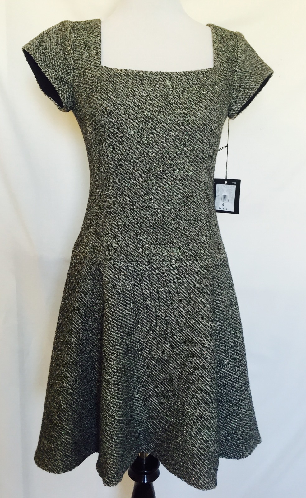 Nanette Lepore Gray Tweed Fitted Dress NWT Size 0 Retail $478 Price $125