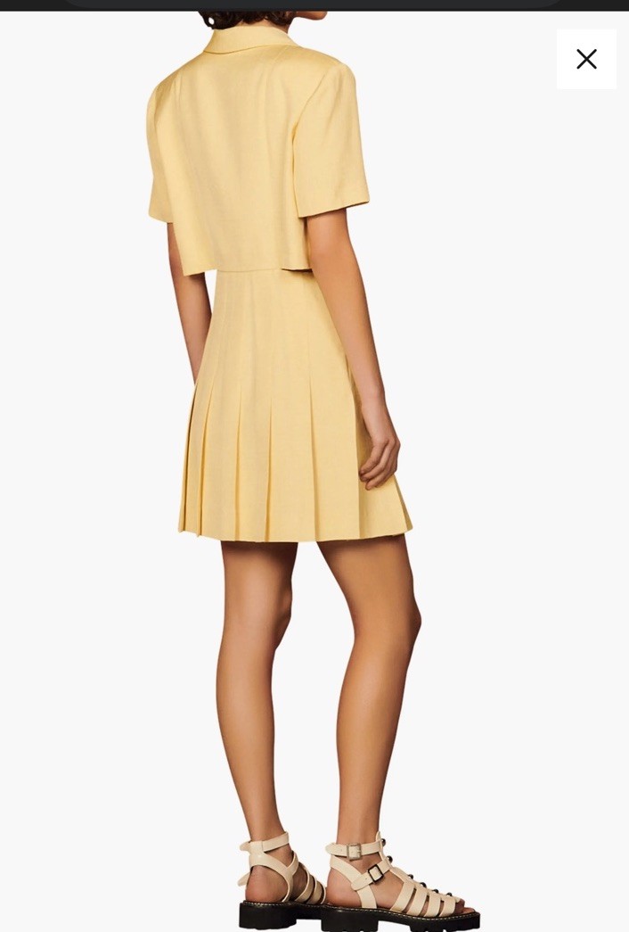 SANDRO Lilirose Side Cutout Pleated Dress Yellow Lemon SZ US 6 EU 38 NWT $545
