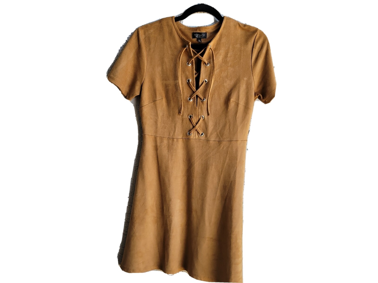 TopShop Honey Brown Short Sleeve Mini Slim Fit Dress Size 8 Petite
