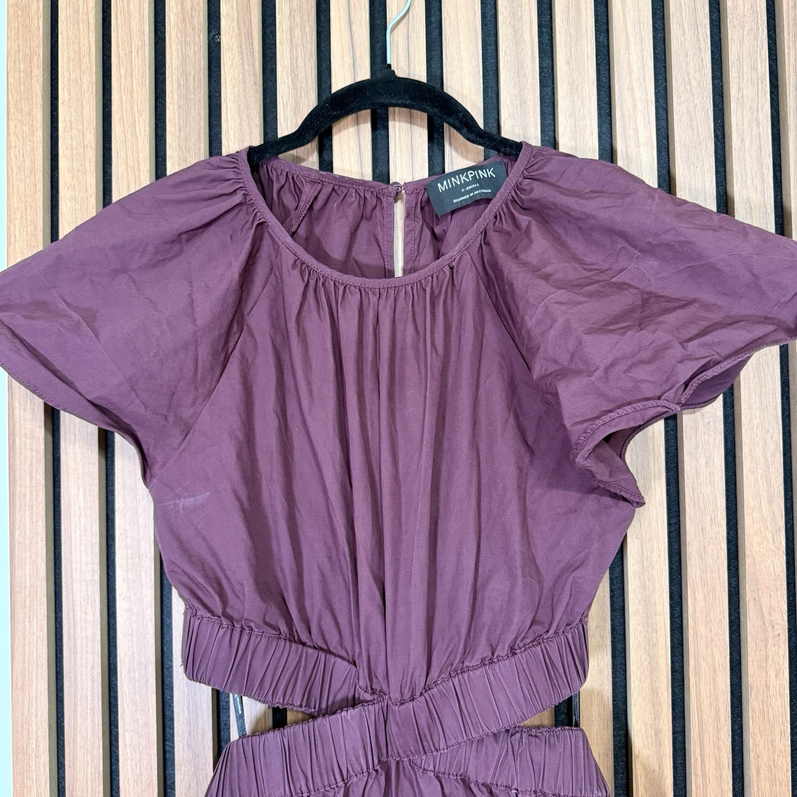 MINKPINK Purple Cut Out Ruffle Flutter Sleeve Round Neck A-Line Midi Dress XS