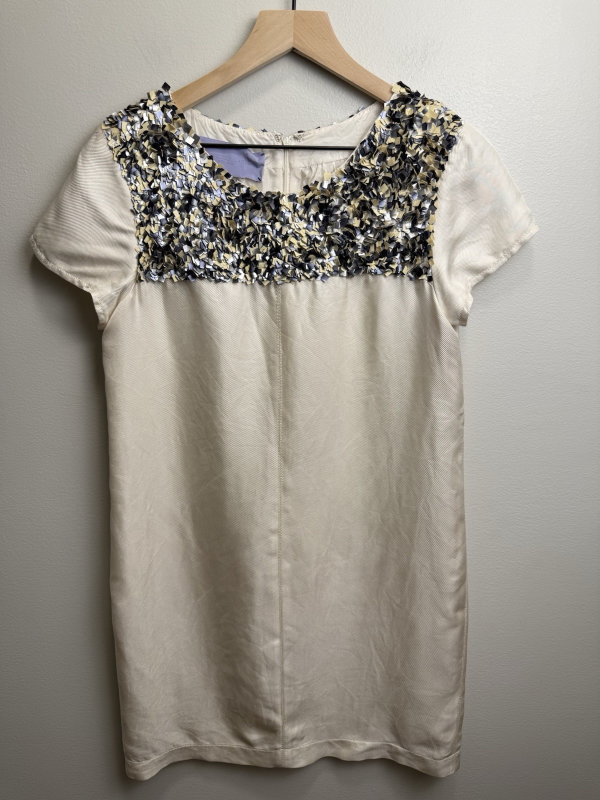 Lavender Label Vera Wang Ivory 100% Silk Sequin Round Neck Shift Dress Sz 8/42