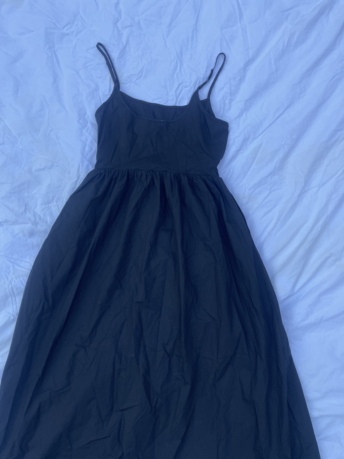 Moon River Black Ivory A-Line Midi Dress Tank Strappy Adjustable Bow Belt S