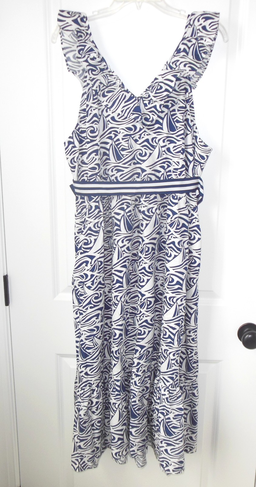 Vineyard Vines x Target Sun Dress sz 2X Sleeveless Blue White Rough Seas w Belt