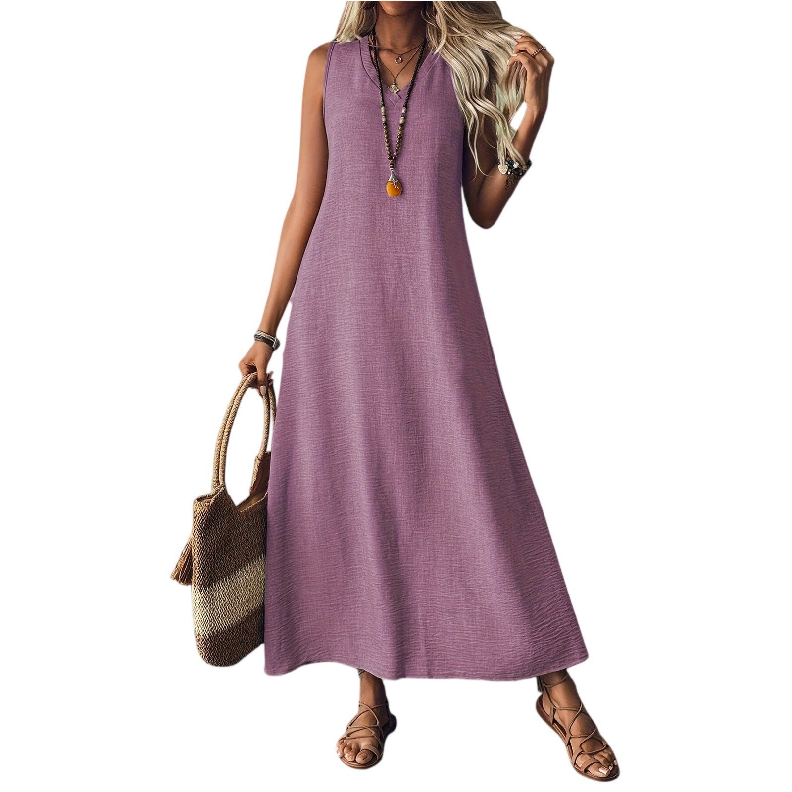 SOLID Sleeveless Long DRESS BEACH Vacation Casual Sun DRESSER WOMEN S-XXL