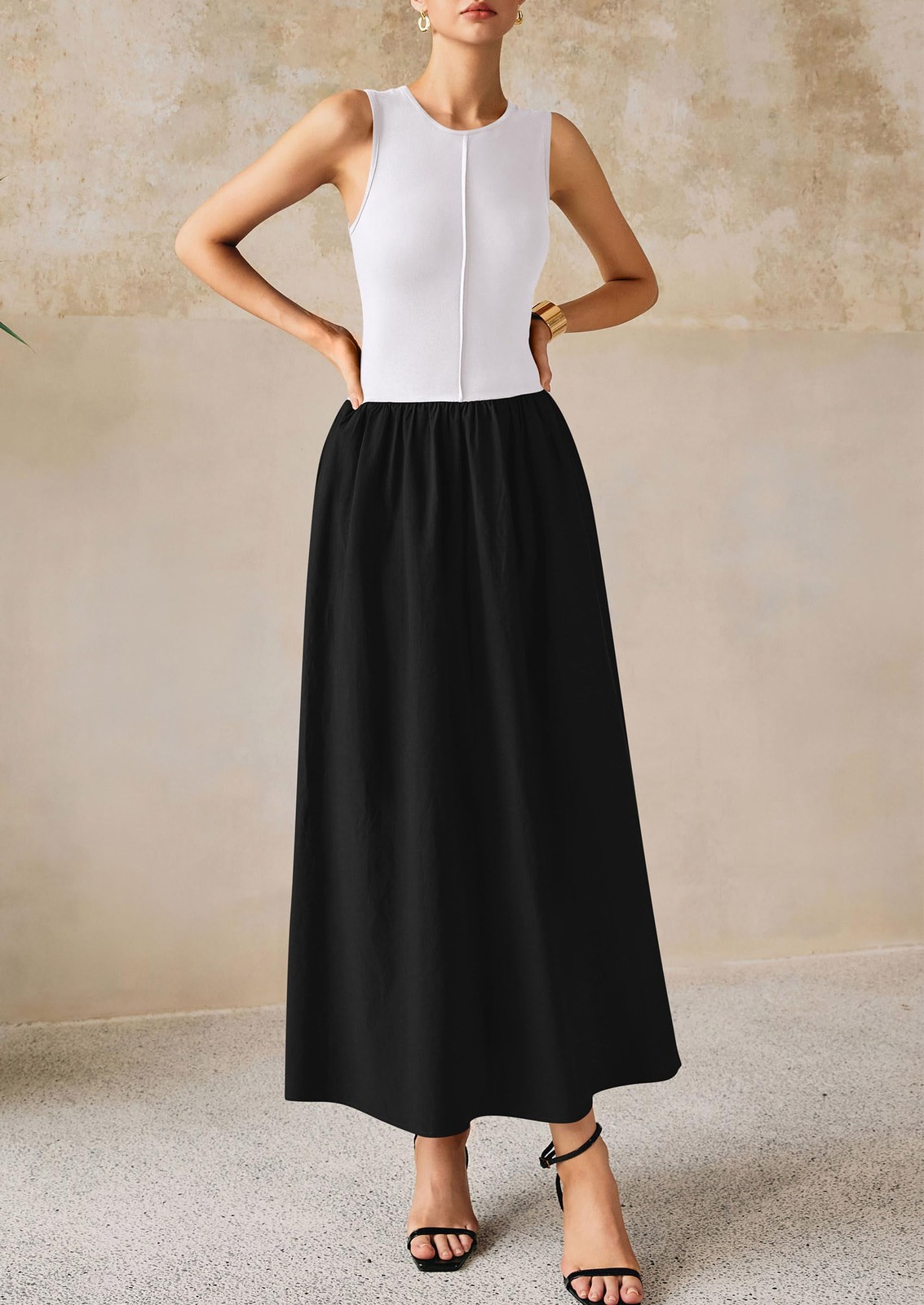 PRETTYGARDEN Women’s Maxi Dresses Summer Casual Sleeveless Black Medium