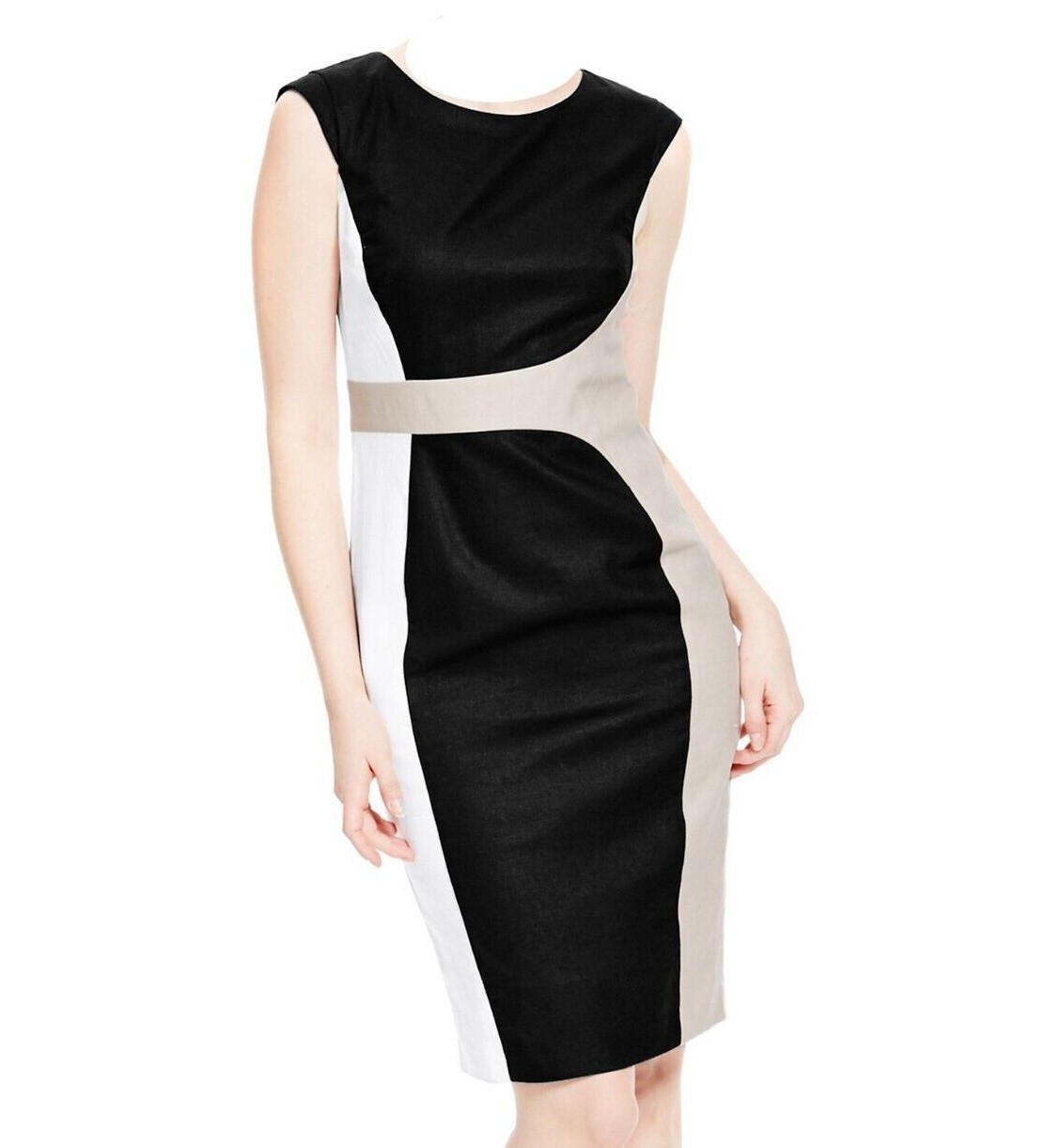 M & S Linen Blend Color Block Curved Seam Shift Dress ~Sizes 10 12 14 16 18 22~