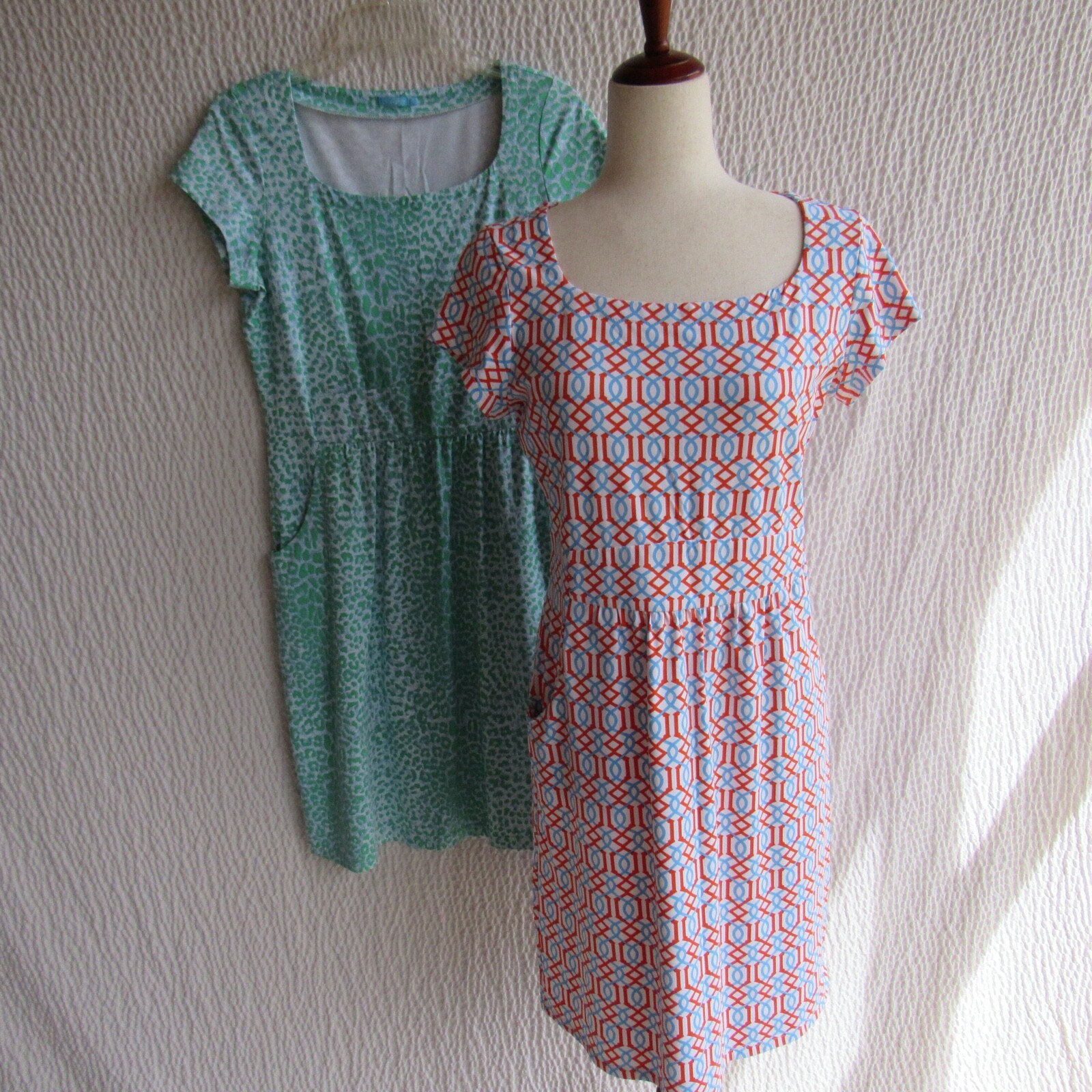 J. McLaughlin Dress M 2 Bundle Blue Green Short Slv Pockets Catalina Cloth